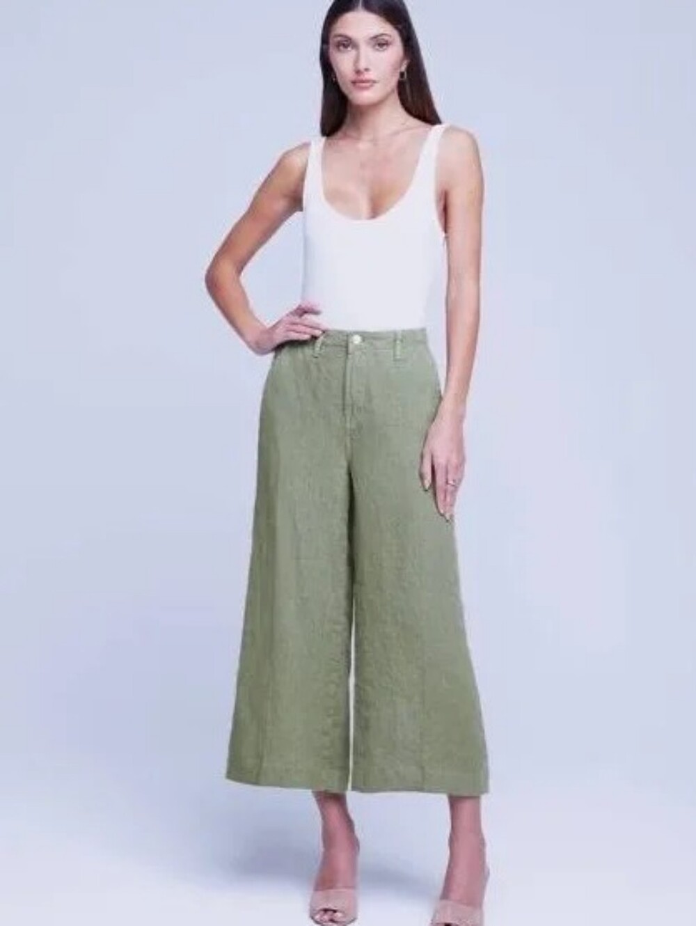 L'agence Henderson Linen Hi Rise Crop Wide Leg Soft Army 27